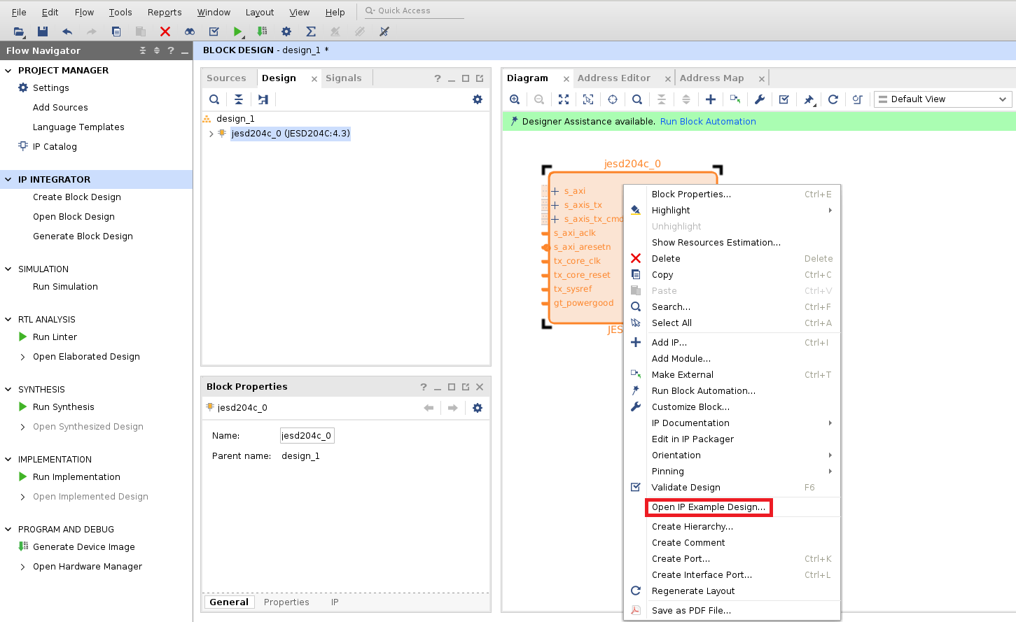 FIGURE: Opening the Example Design